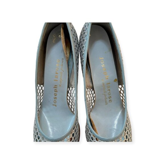 1960s Vintage Deadstock Joseph LaRose Mesh Kitten Heels  7 AA Blue Silver, USA - Picture 8 of 11